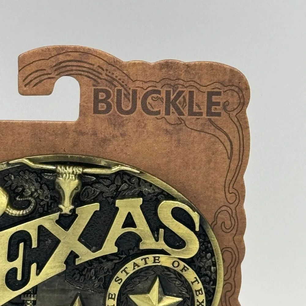 Texas‎ Belt Buckle Antique Brass Style Longhorn Armadillo Western SKU 15012